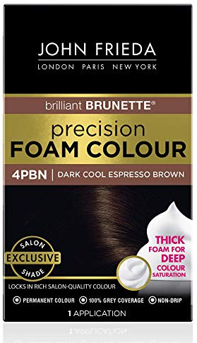 John Frieda Precision Foam Colour, Dark Cool Espresso Brown, Full-Coverage Hair Color Kit, Anti-Fade Gray Coverage, Deep Color Saturation Hair Dye, 1 Application
