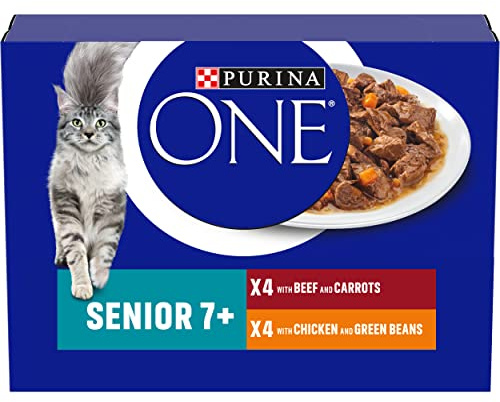 PURINA ONE Senior 7+ Mini Fillets Chicken and Beef Wet Cat Food 8x85g (Pack of 5)