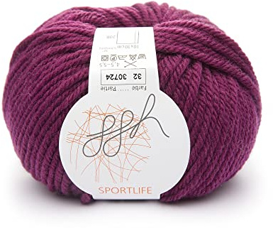 ggh Sportlife | Wolle zum Stricken oder Häkeln | 50 g Knäuel | 100% Schurwolle superwash | Farbe 032 - Granatrot