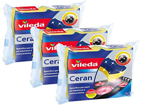 Vileda Ceran - Esponja para vitrocerámica, estructura 3D, antiarañazos, 3 paquetes de 2 unidades