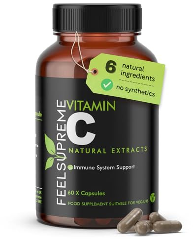 Feel Supreme - 100% Natural Vitamin C Capsules - Immune System Booster, VIT C Supplement, Vitamin C 1000mg, VIT C 1000mg Capsules, Vitamin C Supplements - 60 Capsules