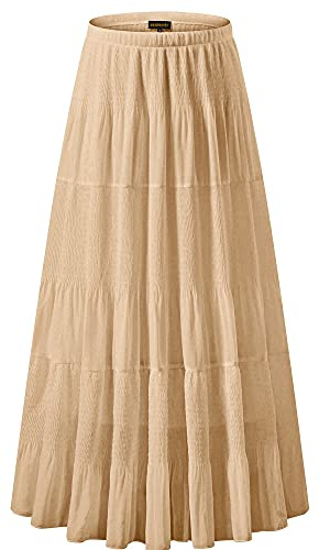 NASHALYLY Faldas largas Acampanadas de Gasa con Cintura Alta y Cintura Alta para Mujer, Albaricoque, Small