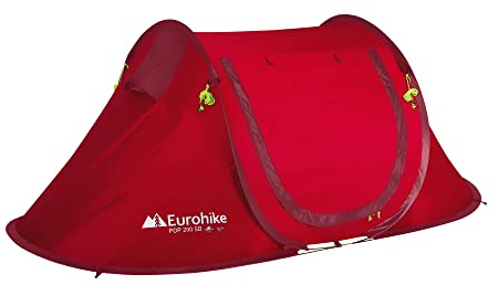 Eurohike Pop 200 Tent for 2 People with Sewn in Groundsheet, 2 Man, Easy to Pitch, Pop-Up Design, Lightweight (Red)