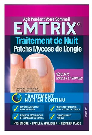 EMTRIX - Patch Nuit Traitement Mycose Ongle Pied - Formule Brevetée - Cliniquement Prouvé - Réduit La Décoloration, Normalise L'Épaisseur - Agit Pendant Votre Sommeil - 14 Patchs