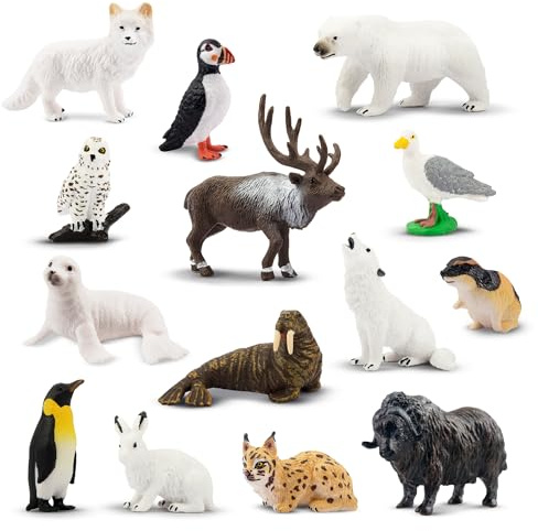 Toymany Lot de 14 Figurines d'Animaux de l'Arctique - Polaires et d'Hiver - Petits et Mini Animaux Réalistes - Pingouin et Ours pour Jouer ou Décorer