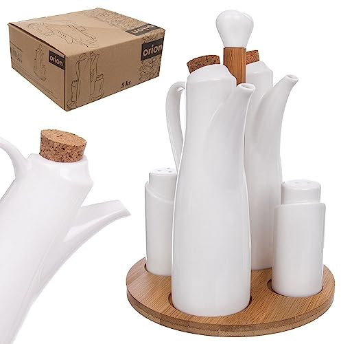 Menage-Set Tischgewürzhalter Salzstreuer Pfefferstreuer weiße Porzellanflaschen für Öl und Essig