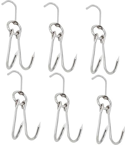 FELTECHELECTR 6pièces Crochets Acier Inoxydable Pour Viande Double Crochet De Suspension De Support De Séchage Et Cuisson Pour Barbecue Et Boucherie Lot