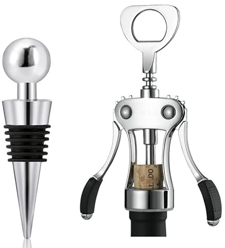 Cavatappi ad ala, cavatappi ad ala in acciaio inox, apribottiglie per birra con set di tappi, apribottiglie per vino, tappi apribottiglie utilizzato in cucina, ristorante, castello e bar