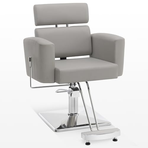 BarberPub Classic Barber Chair with Hydraulic Pump, Professional Reclining Salon Chair for Hair Stylist, Barbershop, Home Salon, Spa Styling Beauty Equipment 9410 (Grey)
