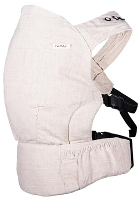 Petit Moi Babytrage Première für Babys Kleinkinder ab 3,5 kg Baumwollmischung Leinen Magnetschnalle breite Schulterträger - écru - Größe One Size