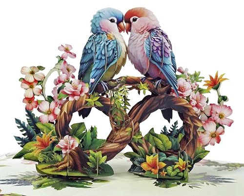 CUTPOPUP Papageienpärchen- 3D Karte Liebe, Hochzeitskarte, Valentinskarte, Unendlichkeitssymbol – Ewige Liebe Romantische 3D Liebeskarten für Ehemann, Ehefrau, Sie, Ihn (Parrot Couple) US8LO175DE
