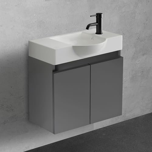 Alpenberger Waschtisch mit Unterschrank 55 cm Breit | Waschbecken mit Unterschrank Bad Möbel Modern Set | Kleines Waschbecken Gäste WC Möbel | Waschbeckenunterschrank Badezimmermöbel (Anthrazit Matt)