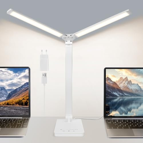 STAPERFO Schreibtischlampe - LED Nachttischlampe, LED Tischlampe Dimmbar, Tageslichtlampe Augenschutz mit 45-Minuten Timer, 5 Farben und 10 Helligkeitsstufen, USB-Anschluss für Leser, Kinder, Büro