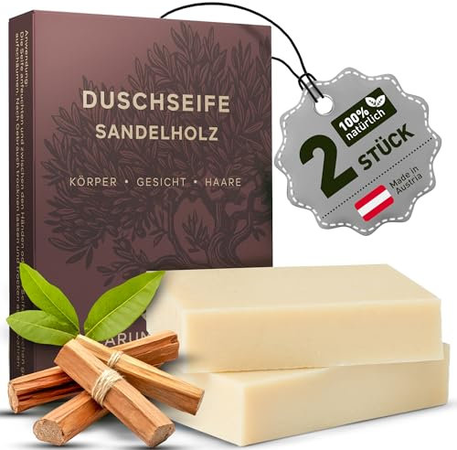 larum sports feste Duschseife Männer Sandelholz – festes Duschgel – Seife für Haare, Körper, Gesicht – festes Shampoo – Herren Naturseife – 2x Bio Seife à 85g