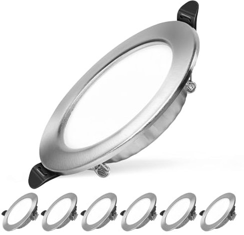 fosfor Einbaustrahler LED Ultra Flach 230V, 7W LED Spot Deckenleuchte 610LM 25mm Einbautiefe, Deckenspots 75-95mm EinbauØ, IP44 Einbauspots für Badezimmer Küche Wohnzimmer, 6er Set (Neutralweiß 4500K)