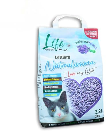 LifeGreen Arena Natural para Gatos, 2 kg, Lavanda, con Fibra de Guisante y almidón de maíz, Vegetal, Biodegradable, aglutinante 3,8 l, Elimina olores