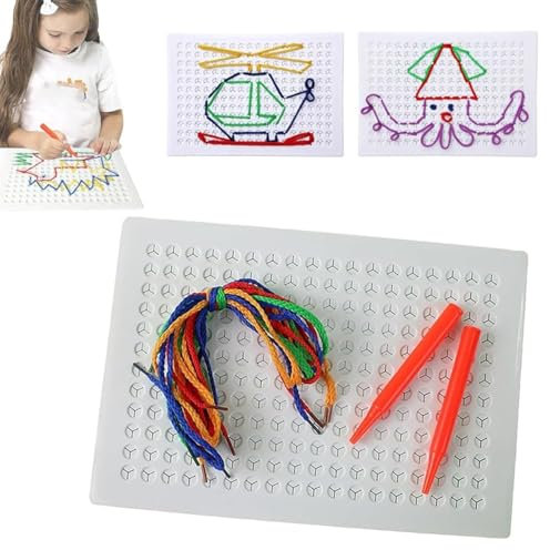 ZKFSIE Thread Board for Kids, Sensory Thread Board, DIY Children's String Weaving Drawing Board, Interactive Threading Board Puzzle Game, Enhances Hand-Eye Coordination, Focus, Creativity, Ages 3+
