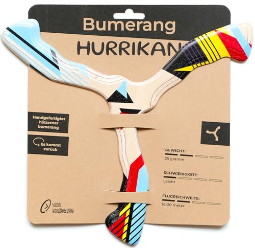 Woo boomerangs Hurrakan – Bumerang aus Holz, kommt zurück – 26 cm, handgefertigt aus Birkenholz – für Einsteiger & Fortgeschrittene – Outdoor Sport & Geschenk