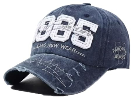 CHENNUO Basecap Herren Distressed Baseball Cap Snapback Outdoor Sport Kappe (Blau-A)