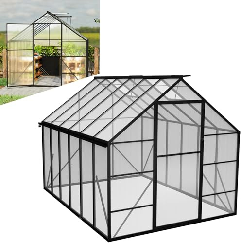 LZQ Invernadero de Jardín de Aluminio con Base, 310 x 250 x 205 cm, Invernadero para Plantas con Puerta Corrediza y Claraboya, Invernadero, Crianza, Tomates (8 x 10 pies)