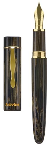 Asvine C2000 Germany Cumberland Ebonite Fountain Pen Number 8 Stub Nib 1.1mm Calligraphy Art Drawing Unique Pattern Pen with Converter Pen Box Collection Set- Brown