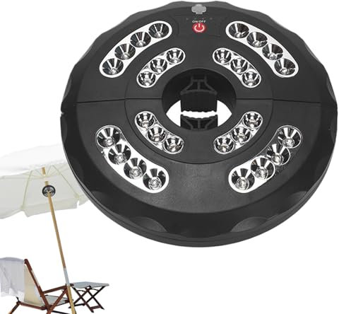 Luces debajo del paraguas, lámpara LED recargable, 20 x 20 x 3,5 cm, modos de brillo ajustable, iluminación de sombrilla de patio para jardín, patio, piscina y reuniones nocturnas