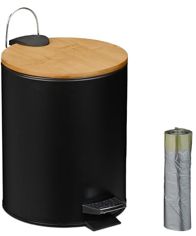 Relaxdays Poubelle de Salle de Bain avec Sacs-Poubelle, 5 litres, Seau intérieur Amovible, Couvercle Pratique, Noire