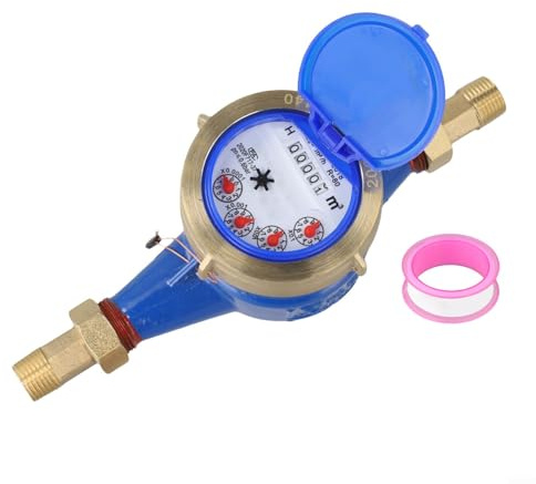 URPIZY Contador de agua DN15 con conexión de cobre para agua potable, digital, mecánico, 4 manecillas, mecanismo de medición anticongelante, pantalla horizontal
