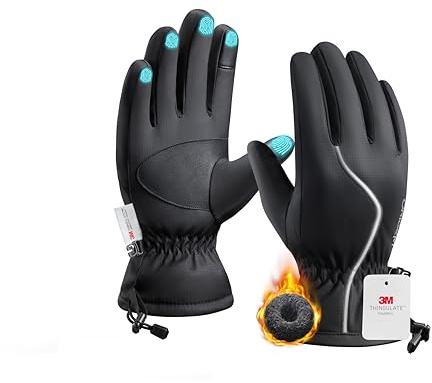 Origem Guantes Moto Invierno por Hombre Mujer, 3M Thinsulate Termicos Esqui Guantes Nieve Impermeables Felpa Pantalla Táctil Frio por Ciclismo, Running,Camping,Bicicleta,Senderismo,Esquiar