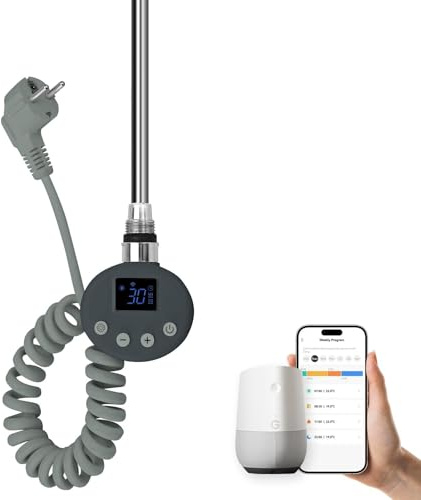 EMKE Resistencia Calefactora WiFi 1200W para Radiadores y Toalleros Eléctricos – Termostato Inteligente con 4 Modos (Confort, Eco, Boost, Antihielo), Antracita, 830x69x62mm