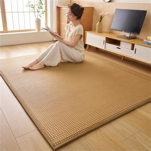 GUOIOOI Esterilla de Tatami Japonesa Tradicional de bambú y ratán, colchón futón japonés Enrollable, Esterilla Gigante de Espuma viscoelástica for meditación y Juego Zen.(Light Brown,200x240cm)