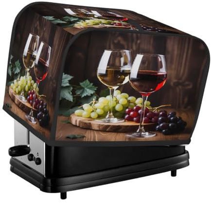 Wine Glass Fruit Grapes Toaster Cover 2 Slice, Waterproof Protective Oxford Fabric Small Kitchen Appliance Dust Cover with Pocket for Toaster Oven Coffee Machine Mixer