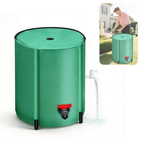 Regentonne, 200L Regenwassersammler Regenwassertonne Faltbare mit Wasserauslass Netzfilter und 2 Wasserhahn Grüner Regenwassertank für Garten mit Überlaufschutz Regentonne Wassertank mit Deckel