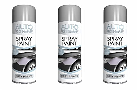 All Purpose Automotive Spray Paint 250ml Can Grey Primer Finish Aerosol Metal Interior Exterior Fast Dry Excellent Coverage Adhesion - Grey Primer - 3 Pack