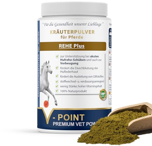 V-POINT REHE Plus bei akuten Hufrehe-Schüben zur Vorbeugung fördert Durchblutung der Huflederhaut - Hagebuttenpulver Mariendistel Spirulina (450 g)