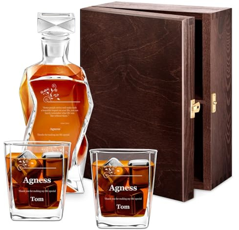 Murrano Classic Curve Whiskey Decanter Set of 2 Glasses - You can Personalise Tumblers as Gift - 700 ml Universal Carafe - Acknowledgement