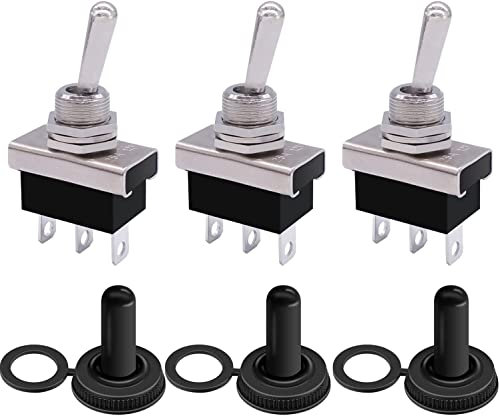mxuteuk Interruttore a levetta 3 pezzi 12V 25A SPDT ON/OFF/ON Interruttore a 3 pin 3 posizioni con copertura impermeabile per auto auto IT-KN3D-103