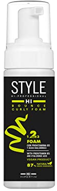 Hipertin - Espuma Vegana para cabellos rizados de fijación fuerte Bounce Curly Foam HI STYLE, 150 ml