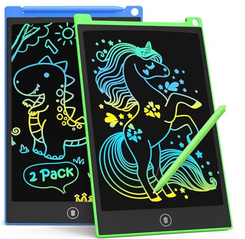 Lot de 2 tablettes d'écriture LCD de 21,6 cm, Tableau à gribouiller coloré pour Enfants, Bloc de Dessin effaçable et réutilisable, Outil d'apprentissage pour garçons et Filles de 3 à 6 Ans (Vert Bleu)