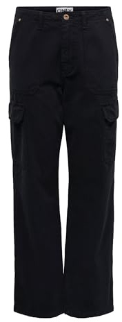 Only ONLMALFY Pantalones Cargo Mujer Cintura Alta Corte Holgado Pantalones Cargo, Negro, S / 32L