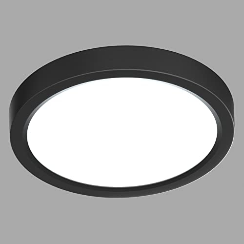 LVL Petit Plafonnier Led Ronde 12W Plat Luminaire Plafonnier pour Salon, Chambre, Cuisine, Salle de Bain Éclairage de Plafond (Noir, Φ18cm-12W)