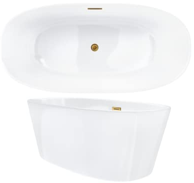 VBChome Badewanne 170x75 cm Gold Acryl SET Premium Badewanne Freistehend Eingebauter Überlauf Siphon Inklusive Modern Komfort Elegant Top Qualität
