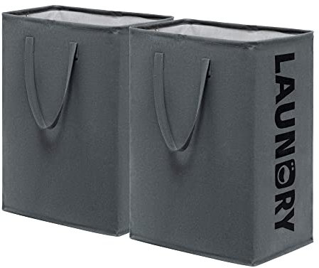 Large Laundry Basket 2-Pack 75L Tall Hampers Collapsible Washing Baskets for Laundry in the Dorm and Family, Foldable Laundry Hampers for Clothes, Toys, Towels, Grey Laundry Bin