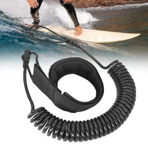 mizikuu 3.0 M Surf Leash, Coiled SUP Kajak Sicherheitsleine Surfboard Leash Leg Rope Strap Sup Fußseil Zubehör für Stand Up Paddle Board Kayak Longboard, Schwarz