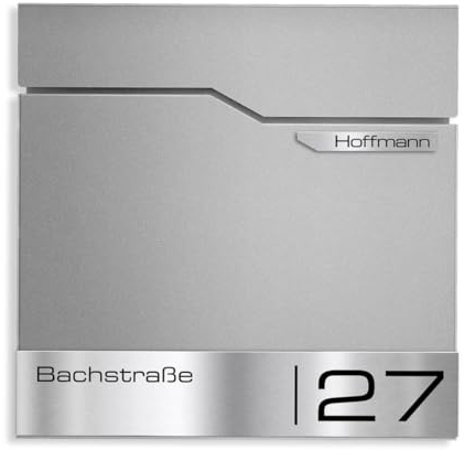 Metzler Design Briefkasten Thobe - inkl. V2A Edelstahl-Namensschild - Wandbriefkasten in Graualuminium RAL 9007 - Postkasten inkl. Zeitungsfach - Größe: 37 x 37 x 10,5 cm