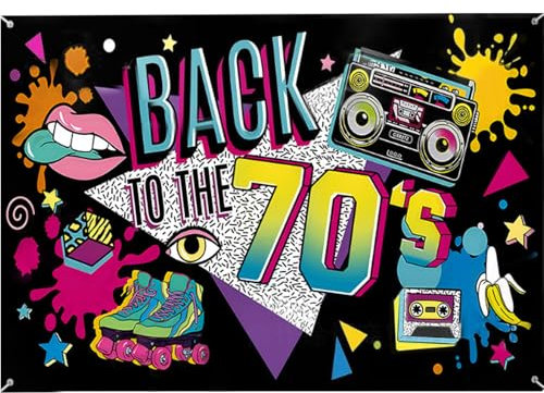 Husalsea DéCoration De Fond De ScèNe pour FêTe des AnnéEs 70, Toile De Fond De FêTe BannièRe ThèMe 70'S avec Corde De Suspension, Backdrop 180x110 Cm, Tissu Polyester