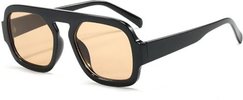 Long Keeper Lunettes De Soleil Carré Pilote pour Femme Homme Lunette de Soleil Vintage Année 70 Lunettes Carré Vintage Conduite UV400, 65MM (Noir Monture - Lentilles Marron Clair)