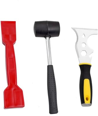 Lot de 3 outils de vitrage de fenêtre, maillet en caoutchouc, kit de fonctions pour fenêtres (13 en 1) et pelle à bandes, outils pratiques pour l'amélioration de la maison pour perles et déglaçage