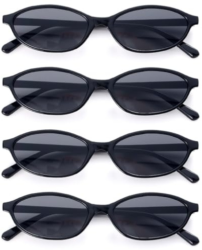 Dwenarry Lunettes de Soleil Ovale Noir Rétro Femmes Lot de Lunettes Set Mode Vintage Petite Cateye Sunglasses Pour Femme Homme,4 Pièces