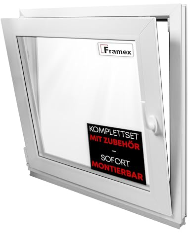 Framex Källarfönster 60 x 70 cm, vrid- och vippfönster DIN vänster, insida/utsida vit, dubbelglas 32 mm, PVC för källare, garage, verkstad och trädgårdshus